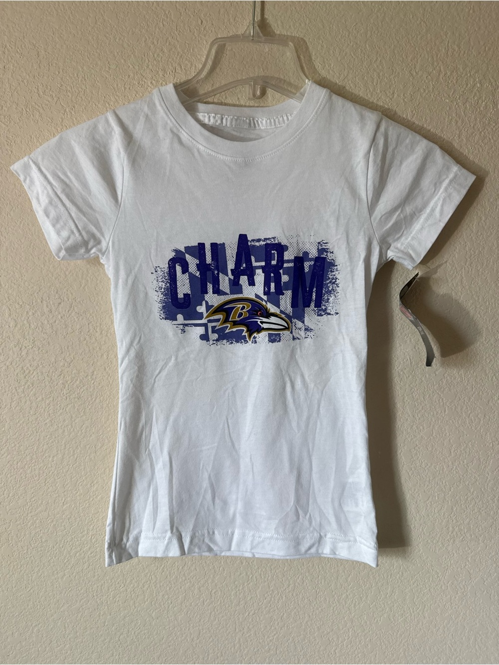 NFL Team Apparel Baltimore Ravens Charm Youth T-Shirt White/Purple M (10-12) NWT